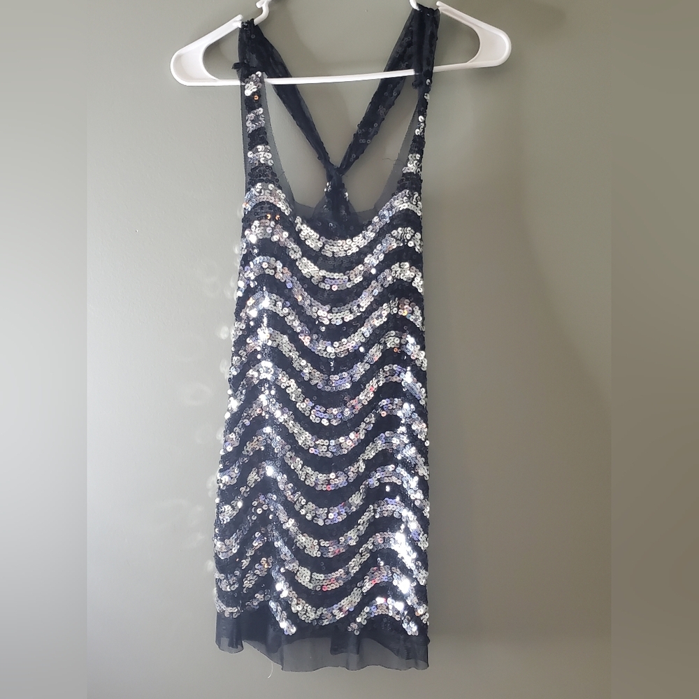 Body Central Black and Silver Sequin Top